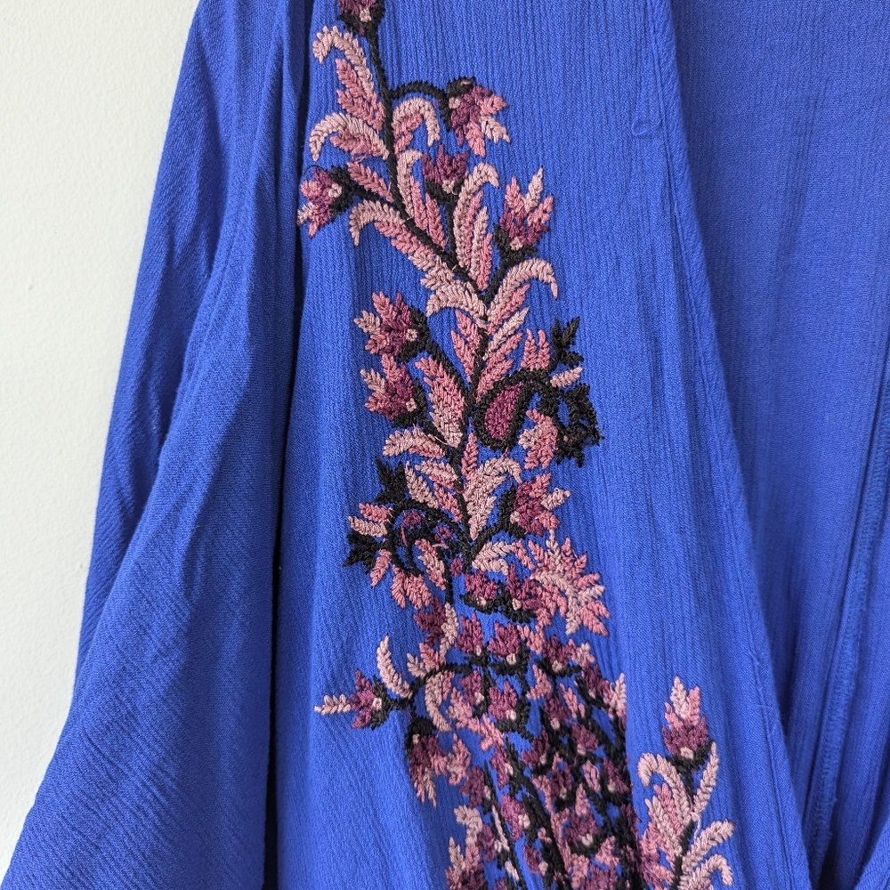 Free People Royal Blue Embroidered Floral Boho Mini Dress - Picture 7 of 13